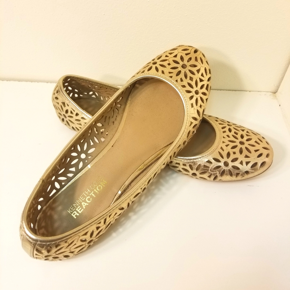 Gold floral flats